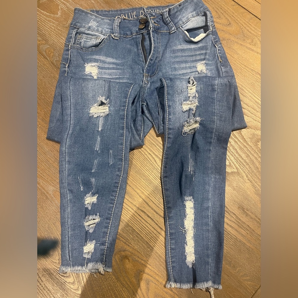 Women’s Distressed Blue Skinny Jeans - Picture 2 of 5